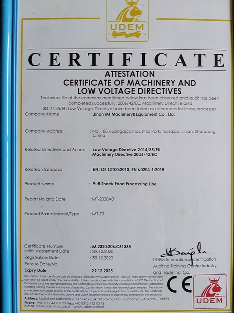 Trung Quốc Jinan MT Machinery &amp; Equipment Co., Ltd. Chứng chỉ